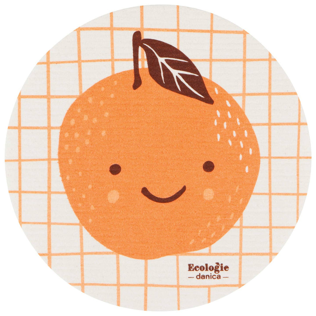 Fruit Face Orange Round Sponge Cloth